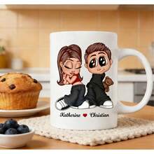 Customized Cartoon Character Couple Mug, Reusable, Unique Couple Gift, Give It To Him, Give It To Her, Personalized Cartoon Image, Both People Can Customize, Customized Name, Suitable For Couples - Multicolor - View 8