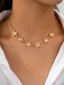 1pc Ocean Series Starfish Pendant Necklace, Suitable For Women's Daily, Vacation And Outing Wear - Yellow Gold - View 1