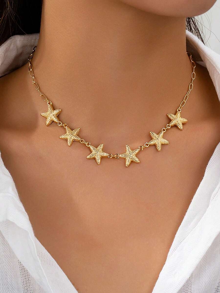1pc Ocean Series Starfish Pendant Necklace, Suitable For Women's Daily, Vacation And Outing Wear - Yellow Gold - View 1