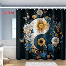 2D Design, 1-Piece Sunflower Butterfly Print Shower Curtain, With Hooks, Suitable For Windows And Walls, Bathtubs, And Bathroom Home Decor, Can Perfectly Match Your Existing Bathroom Decor. It Is An Ideal Gift For Family Gatherings, Holidays, And Birthdays - 47*71in/120*180cm - View 2