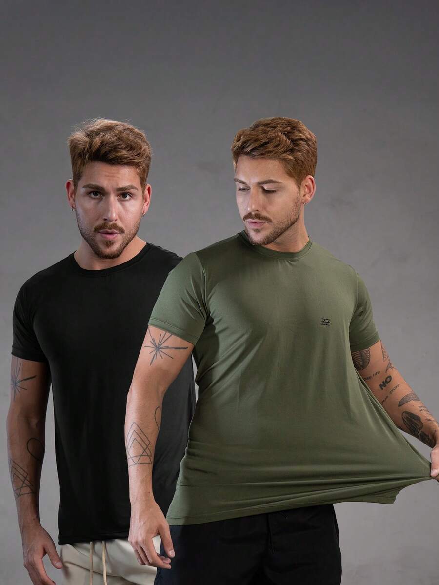 Kit 2 Dry Fit Polyamide T-Shirts - Negro / Verde - Ver 1