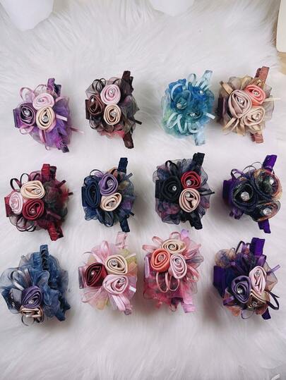 2pcs/Set Random Mixed Style & Color Handmade Lace Hairclips, Suitable For Women's Daily Wear