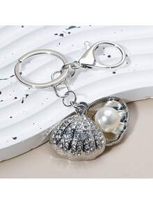 1个创意海洋风金属贝壳钥匙扣，适用于包包挂件、汽车钥匙链，闪亮锌合金材质 - 銀色 - 查看 7