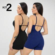 Set Of 2 Ribbed Jumpsuits With Straps For Women's Gym And Sportswear - Fitness - Navy Blue - View 9