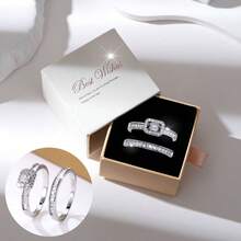 1枚方形主石+长方形切割钻石点缀女士戒指，现代优雅设计，适合婚礼、订婚、日常佩戴和约会。 - 戒指套裝 - 查看 2