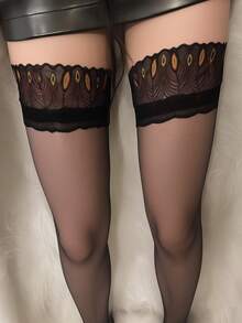 1 par de medias por encima de la rodilla con plumas de pavo real para mujer, elegantes, lindas, hermosas, sexys, cómodas, de ajuste ceñido, resistentes a los desgarros, duraderas, adecuadas para varios festivales y combinaciones diarias, especialmente apropiadas para citas en pareja, salidas diarias y viajes, disponibles en varios tamaños - Multicolor - Ver 11