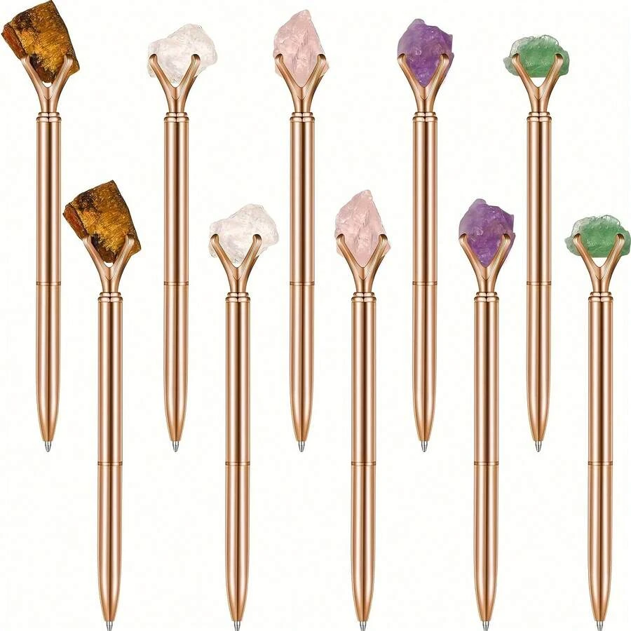 1/5PCS Crystal Raw Stone Journaling Pen Set, Fancy Diamond Writing Pens Black Ink, Pretty Office School Supplies Gift For Women