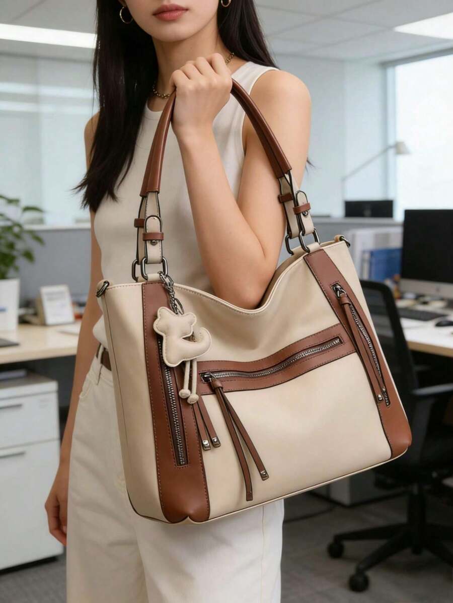 New Women's Handbag, Large Capacity, Ideal For Everyday Use, Women's Shoulder Bag, Tote Bag. - 杏色 - 查看 1