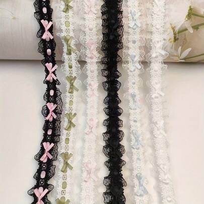 1 Yard Romantic Bow Lace Trim, DIY Decorative Material For Collar, Waistband, Skirt Hem, Headwear, Hair Accessories