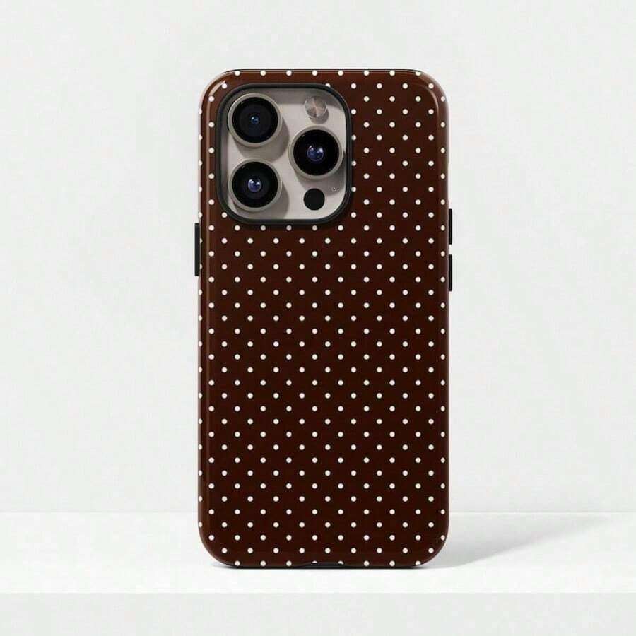 Pink & Brown Polka Dot Phone Case, Cute Y2K Style. Compatible With IPhone 17, 16, 15, 14, 13, 12, 11 Pro Max Plus Models - 款式2(1pc) - 查看 1