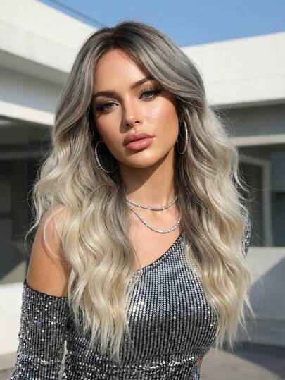 22-Inch Brown Ombre Wavy Mid-Length Hair Wig Set (Suitable For Women) - Shoulder-Length, Center-Parted, Made Of Heat-Resistant Synthetic Fibers, With A Natural Appearance, Suitable For Women's Use As A Wig, It Is A Must-Have For Beginners, Fashionable And Multi-Functional, A Must-Have Item For Beauty Trips, Comfortable To Wear, Very Suitable For Music Festivals, Daily Wear, Weddings, Halloween, Christmas, Mother's Day, Graduation Ceremonies, Ramadan Gifts.