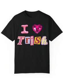 Men Vacation Outfits I Heart Trisha Paytas Letter Graphic T-Shirt Fashion Round Neck T-Shirt Women's Clothes Casual Tops Y2k Top Graphic - màu đen - Xem 1