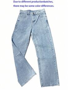 男士时尚复古宽松直筒牛仔裤 - 中等水洗藍 - 查看 5