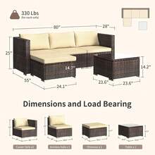 Conjunto de sofá de patio al aire libre, sofá seccional de conversación de mimbre de polietileno y ratán con mesa de centro de vidrio para porche, patio y piscina. - Albaricoque - Ver 9