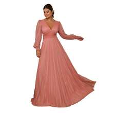 Elegant Women's Long Dress With Long Sleeves And Pleats, Suitable For Bridesmaids, Bridesmaids, Mothers Of The Bride, Groomsmen, Weddings, Graduations, And Evangelical Fashion. - 乾枯玫瑰色 - 查看 7