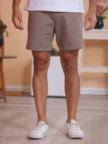 Men's Bermuda Shorts In Twill Fabric With Elastic Waistband - 卡其色 - 查看 3