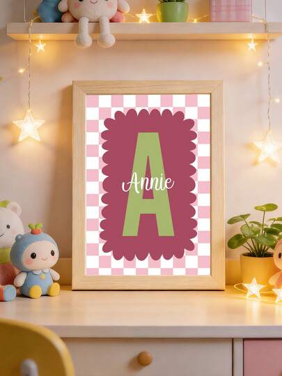 1ชิ้น ภาพวาดบนผืนผ้าใบชื่อสั่งทำพิเศษ ภาพพิมพ์ลายตารางโดปามีนส่วนบุคคล ภาพแขวนลายตารางหมากรุกสีชมพูมินิมอล ภาพแขวนผนังสีน้ำเงินสุดเก๋สำหรับห้องนอน ห้องเด็ก ตกแต่งสถานรับเลี้ยงเด็ก ของขวัญวันเกิดสำหรับเด็กชายและเด็กหญิง ตกแต่งผนัง ไม่มีกรอบ