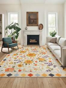 1pc Spring/Summer Large Sunflower Pattern Living Room Carpet, Made Of Soft & Comfortable Plush Material, Easy To Clean, Non-Slip Bottom Design, Suitable For Decorating Halls, Bedrooms, Bathrooms, Kitchens, Dining Rooms, Offices, And Holiday Celebrations - Multicolor - View 6