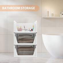 7Sevenjokers 4pcs Stackable Wardrobe Storage Boxes, White Clothing Organiser Bins, Modular Cabinet Drawer Dividers, Multifunctional Under Sink & Drying Rack Storage Solution For Home - 查看 7
