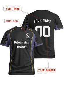 定制款西甲马德里男士足球球衣，可印制姓名和号码，舒适圆领运动衫，柔软轻盈，适合足球训练、休闲穿着和夏季黑色礼物 - 黑色 - 查看 9