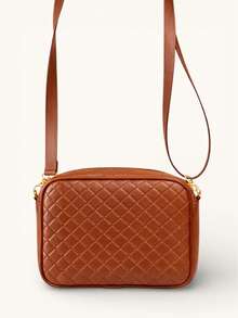 Premium Compact Camera Crossbody Bag With Adjustable Strap - Classic Diamond Caramel - View 2