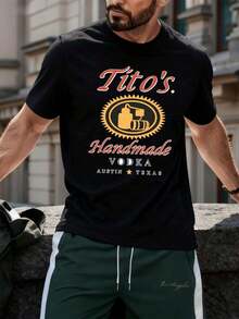 Camiseta gráfica de Tito's Vodka, hecha a mano, tela de calidad, estilo urbano hip-hop, cómoda, duradera, con estampado artístico - Negro - Ver 1