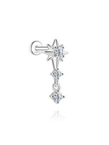 1Pc 925 Sterling Silver Moissanite Romantic Stars And Moon Stud Earring Flat Back Cartilage Helix Piercing Suitable For Women'S Daily Wear, Parties, Wedding, And Banquet Occasions - Silver - View 22