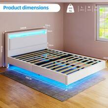 Double Bed Frame With LED Lighting, USB Type-C Charging Function, Storage Headboard, 4FT6 Double Bed Storage Bed Frame With Metal Slatted Frame, Linen, No Mattress, 135x190cm, Beige - UK Plug(220-240V) - View 4