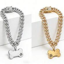 2 chiếc vòng cổ sang trọng phong cách Hip Hop cho chó, mặt dây chuyền hình xương bằng thép không gỉ đính đá, vòng cổ dây xích kiểu thời trang cho thú cưng, thích hợp đeo hàng ngày. - Nhiều màu - Xem 13