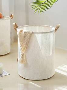 1 pieza Cesta de lavandería de gran capacidad, cesta de almacenamiento redonda plegable para ropa y juguetes con asa, organizador portátil de ropa sucia, cesta de almacenamiento multiusos para dormitorio, baño, lavandería, dormitorio - Blanco - Ver 7