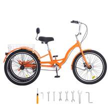 Adult Tricycles Bike, 20 Inch Three-Wheeled Bicycles, 3 Wheel Bikes Trikes, Aluminum Alloy Cruiser Bike With Basket & Adjustable Seat, Picnic Shopping Tricycles For Seniors, Women, Men (Orange) - Orange - View 8