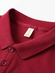 Tricou polo bărbătesc cu mânecă scurtă, culoare solidă, casual, potrivit pentru sporturi de golf, tricou polo vișiniu - Burgundia - Vizualizare 4