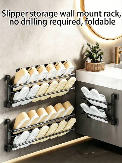 Multi-Layer Slipper Organizer Rack – No-Drill Mounted Design, Keeps Slippers Dry And Accessible, A Practical Storage Solution For Bathrooms And Entryways
