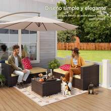 Conjunto de sofá de patio al aire libre, sofá seccional de conversación de mimbre de polietileno y ratán con mesa de centro de vidrio para porche, patio y piscina. - Albaricoque - Ver 4