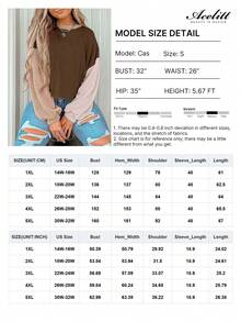 Acelitt Plus Size Women's Patchwork Contrast Color Textured Casual Loose Crew Neck T-Shirt, Spring/Autumn - Multicolor - View 3