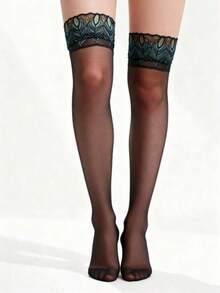 1 par de medias por encima de la rodilla con plumas de pavo real para mujer, elegantes, lindas, hermosas, sexys, cómodas, de ajuste ceñido, resistentes a los desgarros, duraderas, adecuadas para varios festivales y combinaciones diarias, especialmente apropiadas para citas en pareja, salidas diarias y viajes, disponibles en varios tamaños - Multicolor - Ver 12