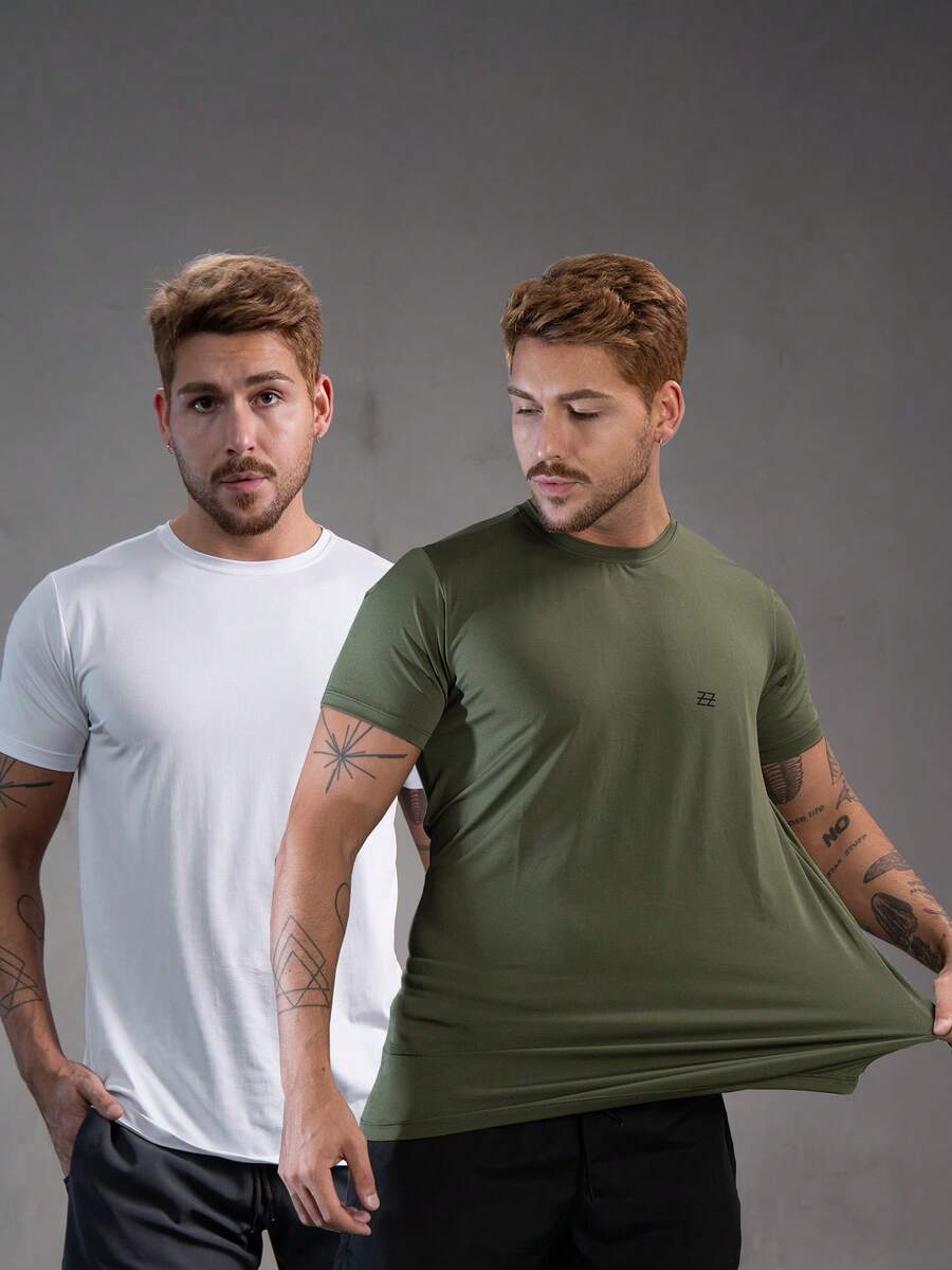 Kit 2 Dry Fit Polyamide T-Shirts - Blanco / Verde - Ver 1