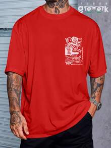 Oversized Streetwear T-Shirt With Urban Skater Graffiti Print REF 3411 FLUXOGEEK - Red - View 2