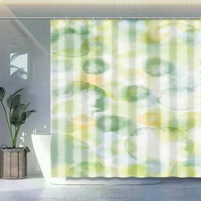 1件印花图案浴帘，采用涤纶纤维面料制成，浴室装饰，配有挂钩方便清洗，适用于家庭浴室、宿舍浴室，时尚装饰，可机洗。