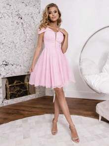 Short Dress For Debutante Party/Guest With Sparkle - 淺粉色 - 查看 3