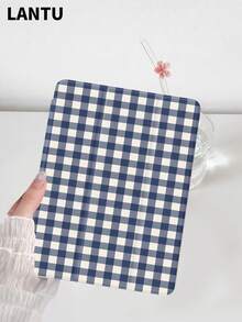 1pc Retro Blue Plaid Pattern Tablet Protective Case, Tri-Fold Stand Protective Cover, Compatible With Apple 10.2", Pro 11" 2020/2021/ (A16) 11" 11th Gen 2025, 9th/10th, Air 4th 10.9", Galaxy Tab S6 Lite 10.4", /, Anti-Drop, Pencil Slot, Sleep/Wake Support, Christmas Gift / Xmas Gift / New Year 2026 - Multicolor - View 4