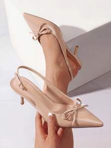 Women's Slingback Kitten Heel Pumps, Pointed Toe With Bow, 2.17" Low Heel – Comfortable Dress Shoes For All-Day Wear - 杏色 - 查看 4