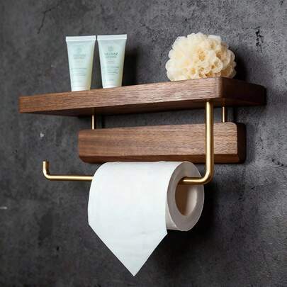 7.08英寸/18厘米木质纸巾盒架，胡桃木卷纸架，北欧风格浴室纸巾架，乡村风木质手机/香薰架，节省空间的浴室装饰