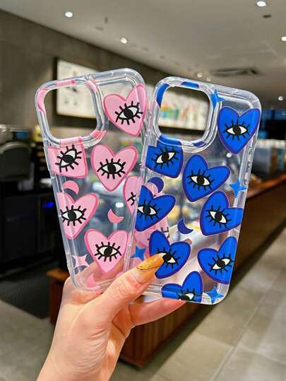 2pcs Blue & Pink Eye-Shaped Transparent Shock-Proof Anti-Slip Cushion Phone Case
