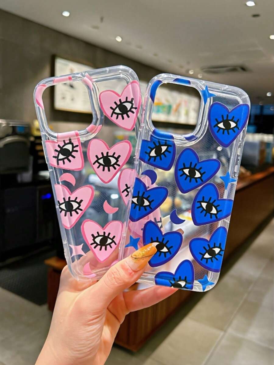 2pcs Blue & Pink Eye-Shaped Transparent Shock-Proof Anti-Slip Cushion Phone Case - Clear - View 1