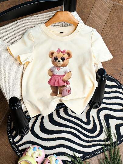 3件套女婴印花短袖T恤套装，休闲童装，夏季女童上衣，随时准备玩耍