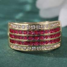 Women's Vintage Wide Copper Ring, Inlaid With Multiple Rows Of Synthetic Cubic Zirconia, Suitable For Daily Wear, Festivals, Weddings And Parties - Gold - View 8