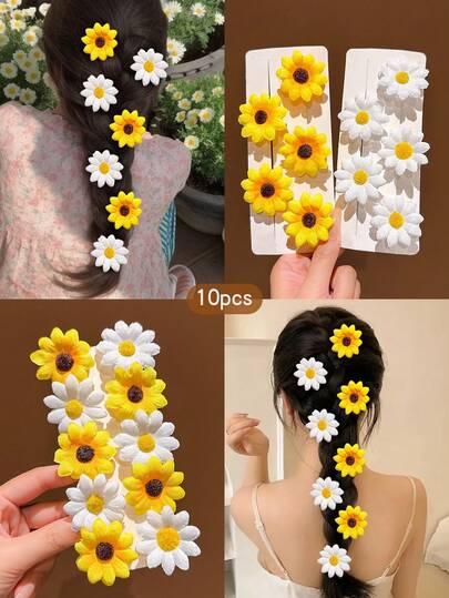 10pcs Cute Sunflower Hair Clips, Fashionable Hair Accessories Suitable For Daily Use