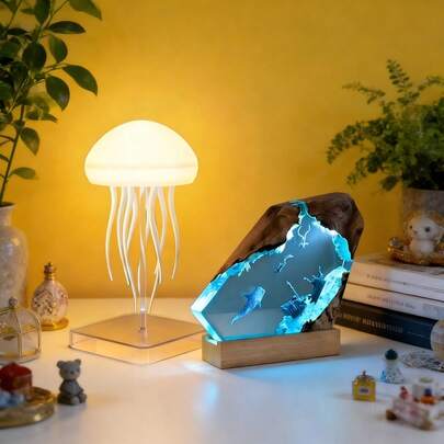 1pc, Jellyfish Lamp, Jellyfish Lamp With Dancing Legs, RGB Gradient Jellyfish Bedside Lamp With Remote Control And Touch Sensor, USB Rechargeable Jellyfish Table Lamp With Built-In Battery, Long-Lasting And Durable Battery, Suitable For Home Use
