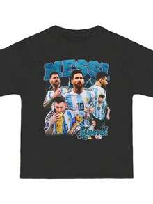 Lionel Argentina Graphic T-Shirt World Cup Legend Tee Oversized Soccer Shirt Retro Albiceleste Streetwear - 黑色 7 - 查看 1